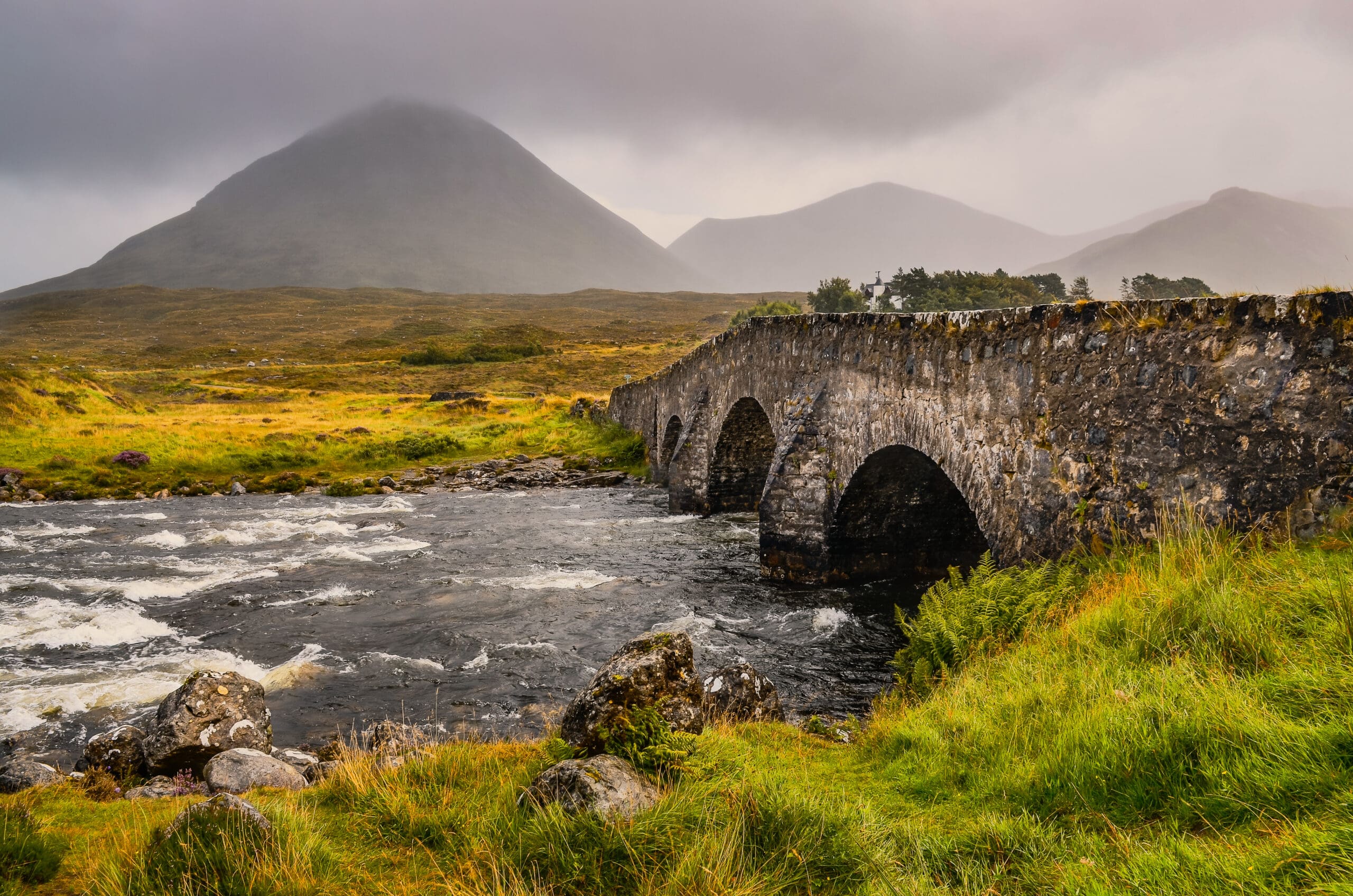 Bridge on Sligachan with Cuillins Hills in the background, Scotland