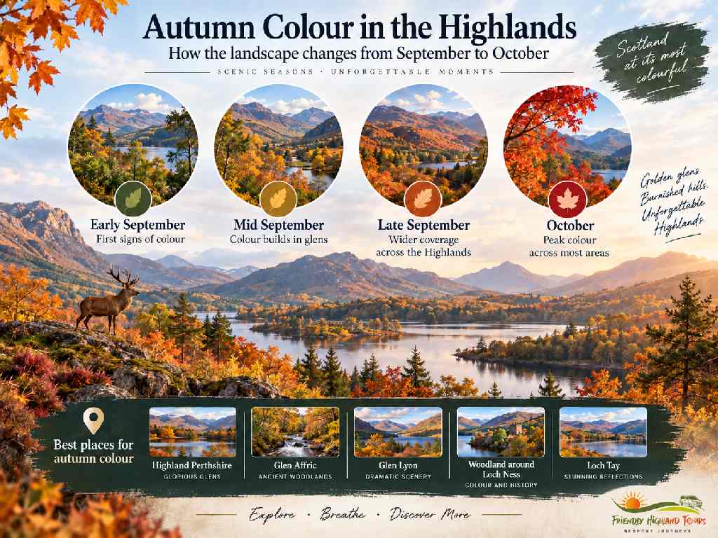 Autumn colour timeline in the Scottish Highlands from September to October