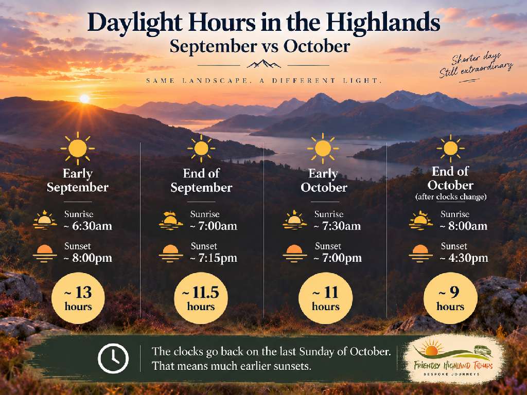 Daylight hours in the Scottish Highlands during September and October