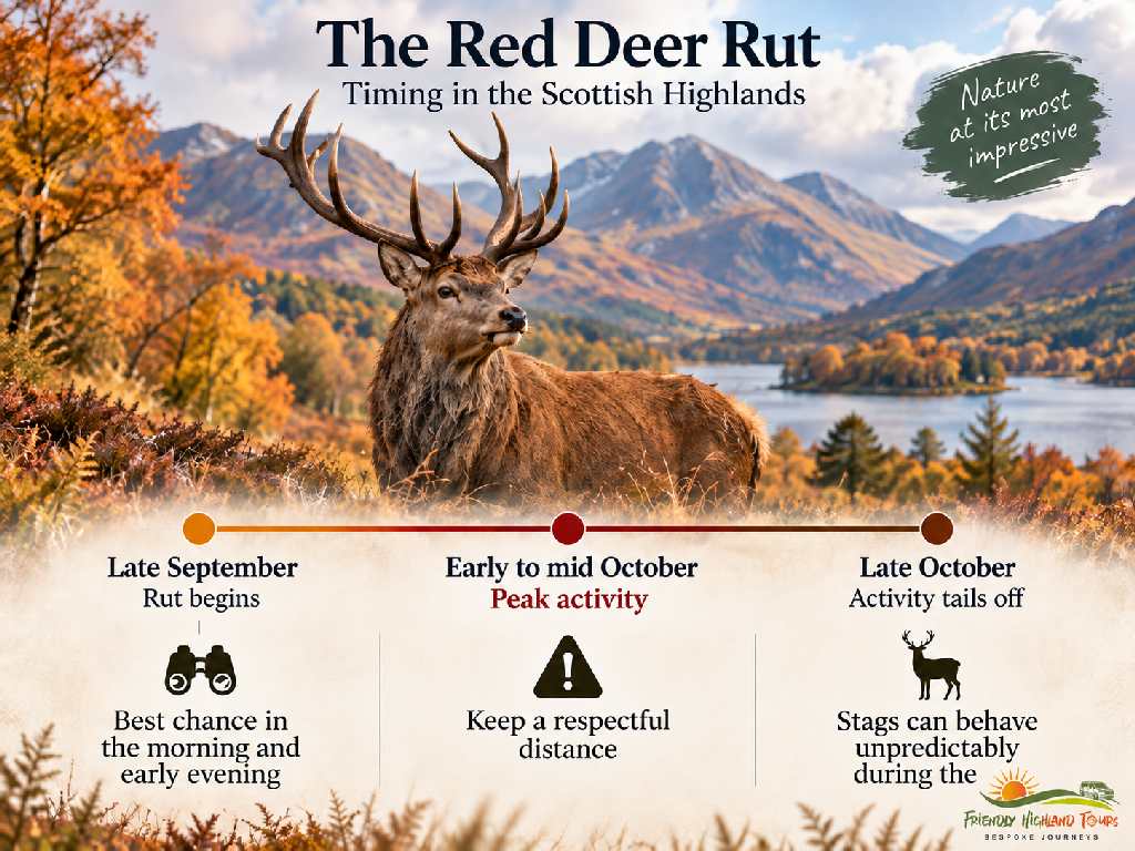 Red deer rut timeline in the Scottish Highlands from September to October