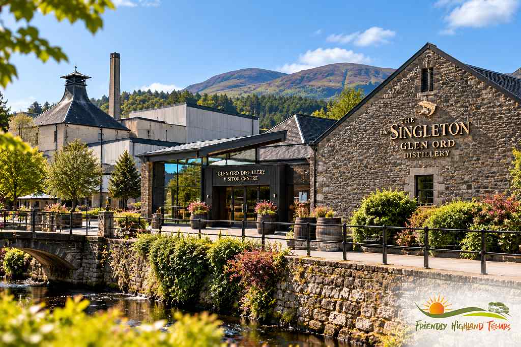 Glen Ord Distillery near Inverness surrounded by Scottish Highland scenery