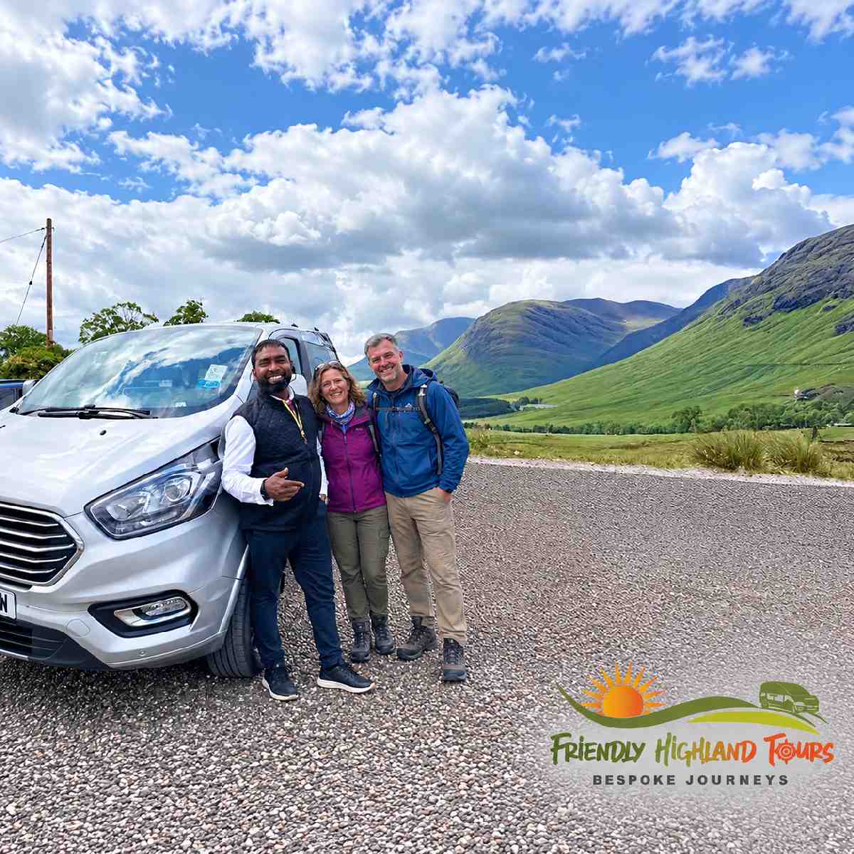Private tour vehicle overlooking the Scottish Highlands