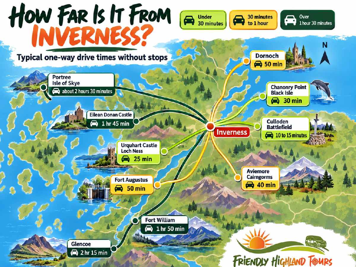 Driving times from Inverness to Highland attractions