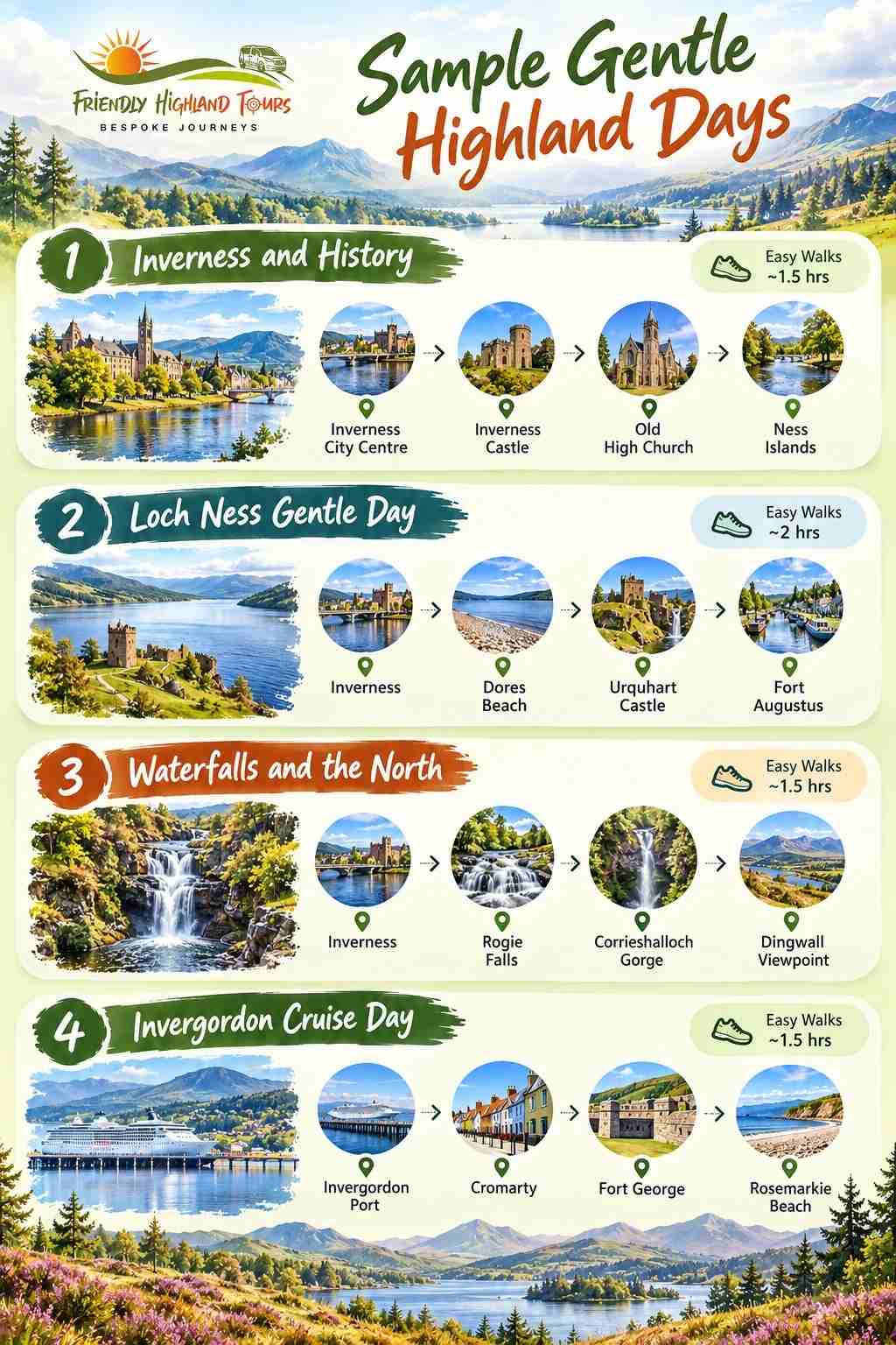 Four gentle Highland day trip ideas with short walks from Inverness and Invergordon