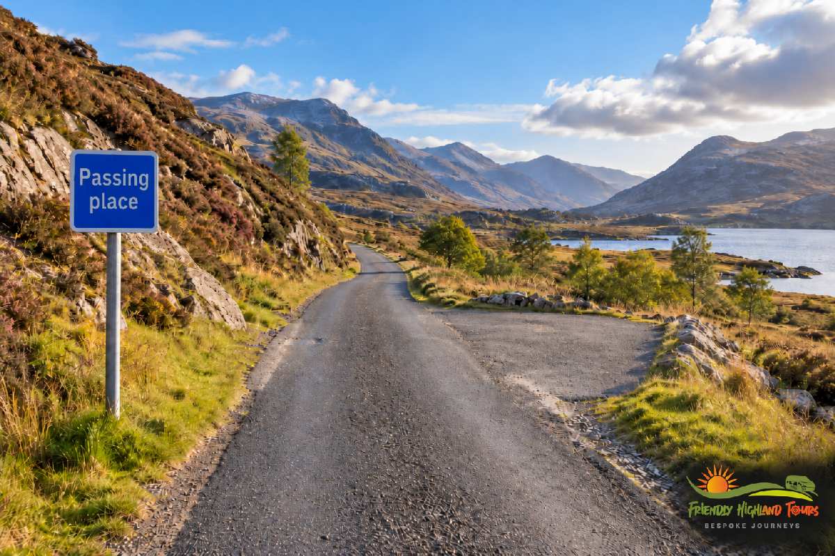 Illustrated guide showing how drivers use passing places on single-track Highland roads