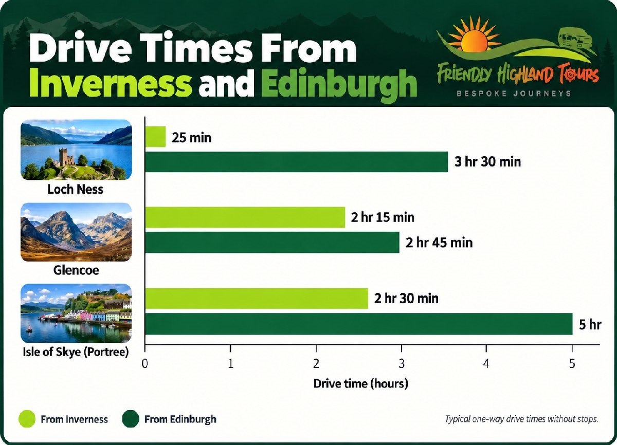 Highland driving times from Inverness and Edinburgh