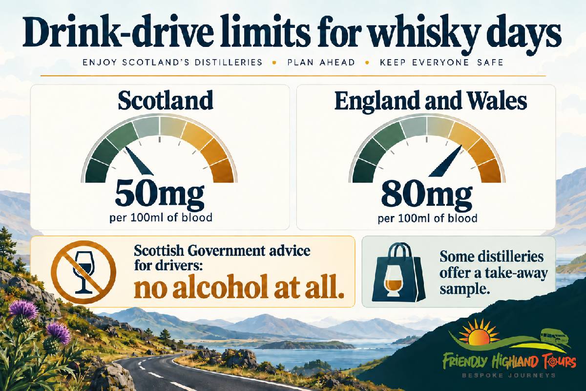 Infographic comparing Scotland's 50mg drink-drive limit with the 80mg limit in England and Wales