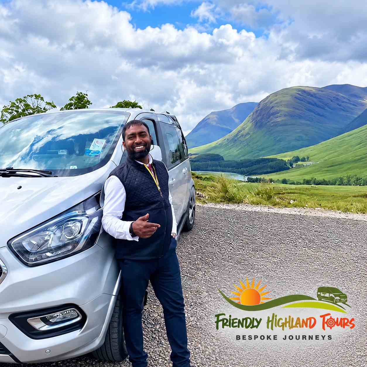 Aleman in his tour vehicle for Friendly Highland Tours in the Scottish Highlands