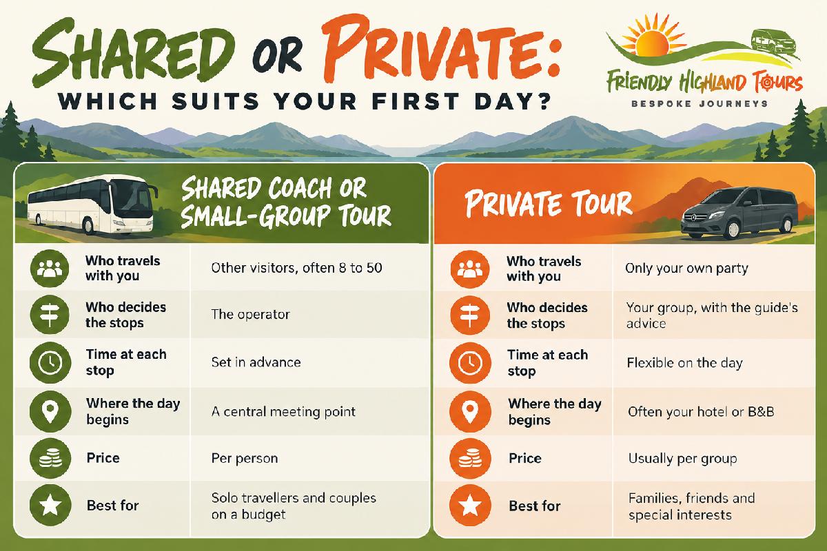 Shared and private Highland day tour comparison